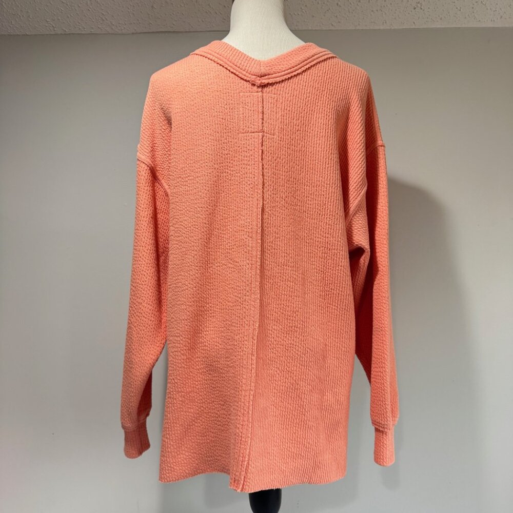 AERIE Wonder Textured V-Neck Sweatshirt in Peach - Picture 3 of 9